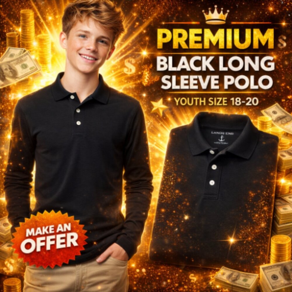 Lands End NWT Black Boys XL 18-20  Long Sleeve Mesh Polo Brand New in Package